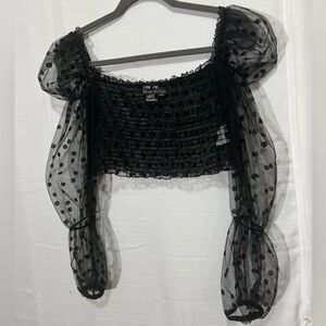Princess Polly tulle black polka dot top, Size 8 stretchy material